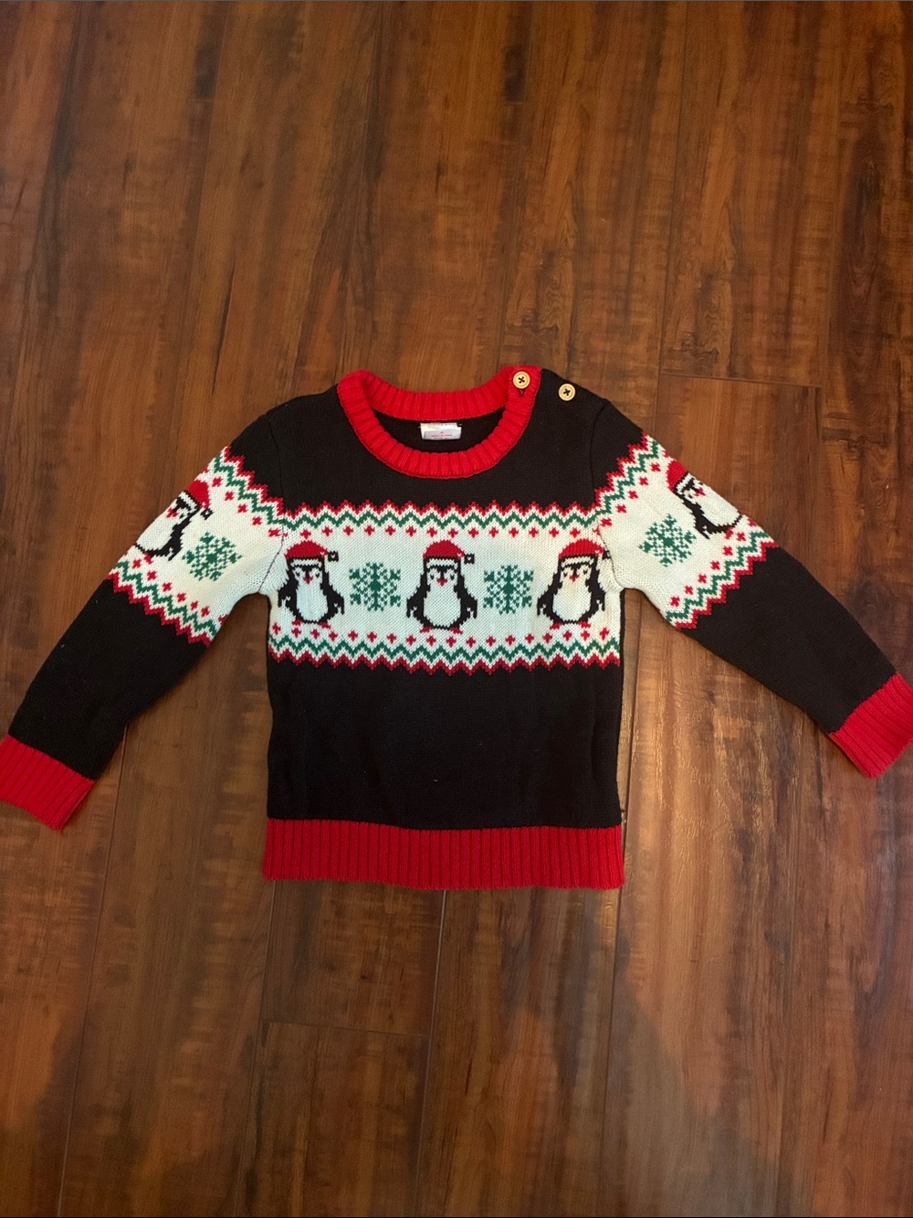 Holiday Time Kids Penguin Sweater - Black, Red, White, Green